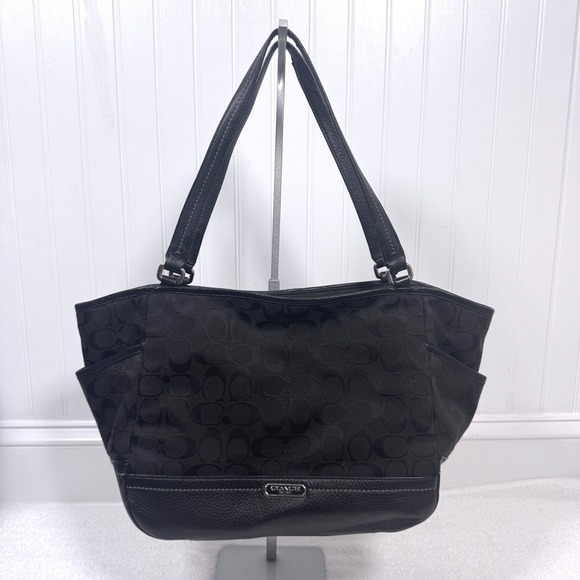 Coach Handbags - Coach Park Signature Carrie Tote Shoulder Bag Black Leather Trim F23297